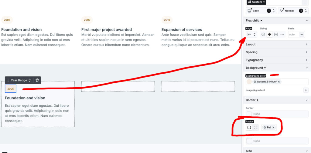 The Year Badge with Align-Self: Start and full border radius — sized to content, not the card width.